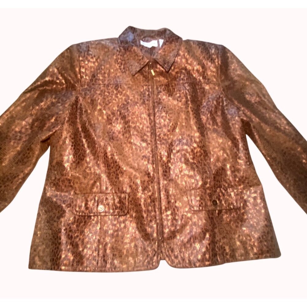Alfred Dunner Metallic Bronze Animal Print Blazer‎ Jacket Size 18 Boho Indie